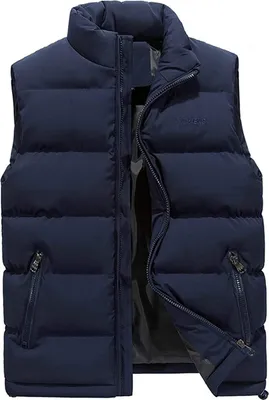 Image de Gilet ASKSA pour hommes Gilet matelassé col montant Gilet en duvet Bodywarmer sans manches Slim-fit Outdoor Westen (Bleu marine,L)