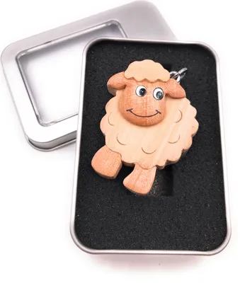 Image de Porte-clés bois Mouton Mouflon clair Animal Mouton laineux Pendentif en boîte cadeau