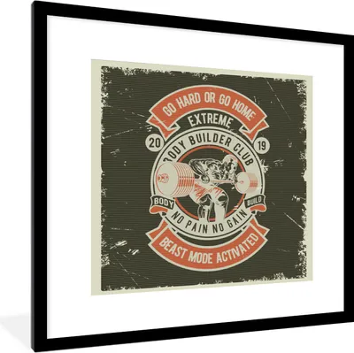 Produktbild von MuchoWow® MuchoWow® Gerahmtes Poster Mancave - Gewichte - Sport - Vintage 40x40 cm - Poster mit zchwarzem Bilderrahmen - Poster - Plakat im Rahmen
