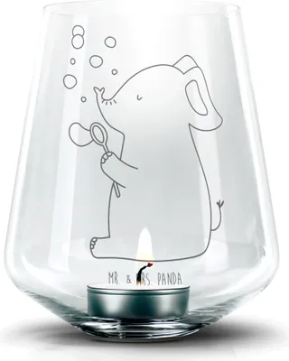 Produktbild von Mr. & Mrs. Panda Kerzenhalter Elefant Seifenblasen - Transparent - Geschenk, Glas Windlicht, Teelichthalter, graviert, Heimat, Laterne, Gravur, Elefanten, Liebesspruch