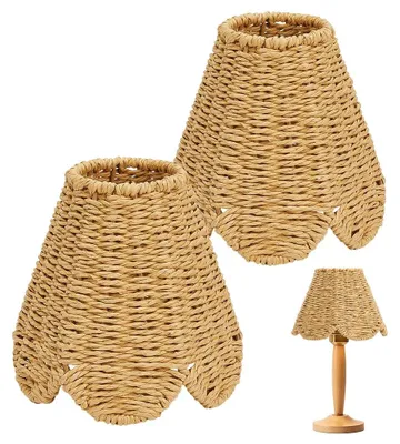 2 Rattan-Lampenschirme, geflochten, Vintage, 7,7x16x15 cm