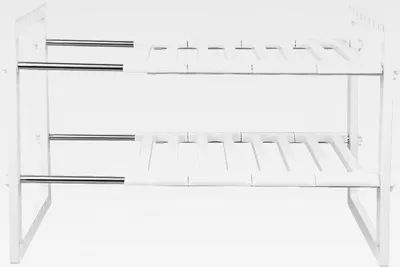 Produktbild von Teleskop-Regale unter der Spüle mit 2 Ebenen, Aufbewahrung unter der Spüle, verstellbarer Abstand, verstellbare Länge, Regal für Küche, Büro, Bad, Weiß (38-70)×26×38cm