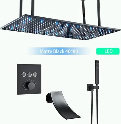 Produktbild von Duschset, LED-Funktion, Wasserfall- und Regendusche, Matte Schwarze J