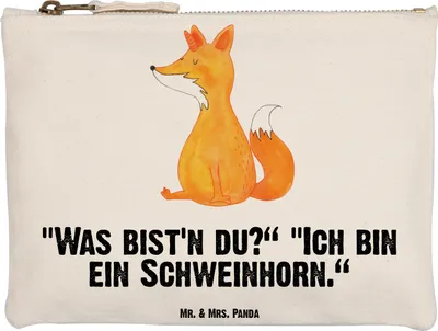 Produktbild von Mr. & Mrs. Panda Pouch Einhorn Fuchs Grösse XL Große - Weiß - Geschenk, Füchse, Schlampermäppchen, Täschchen, Fuchshörnchen, Kosmetiktasche, Kulturtasche, Etui, Einhörner