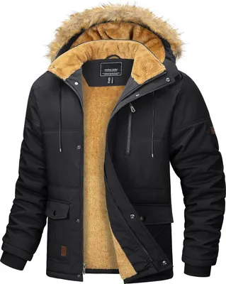 Produktbild von Herren Winter Parka Jacke Winddicht Warme Fleecejacke Outdoor XXL Schwarz