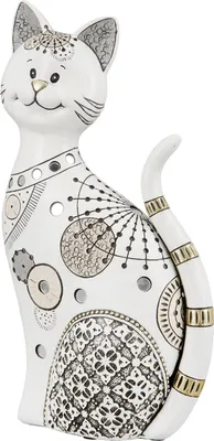 Produktbild von GILDE Figur, Katze, "Jasper", gestreift, graphisch, Kunstharz, creme, , L. 7 cm, B. 16 cm, H. 18 cm 37707 /Abverkauf nur solange Vorrat reicht