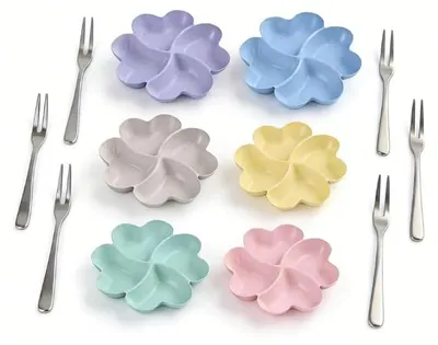 Snackteller-Set, 6 Stück, mit Fächern, 21,5 cm, bunt
