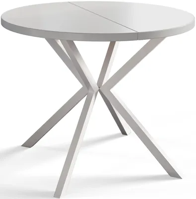 Produktbild von Alpi Moebel, Runder Esstisch Loft Liten, Modern Ausziehbarer Tisch 120-200 cm, Weiß mit Weiß Metallbeinen