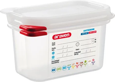 Obrázek produktu pro Nádoba ARAVEN GN s víkem 1/9, PP, hloubka: 100 mm, objem: 1 litr, hermetická