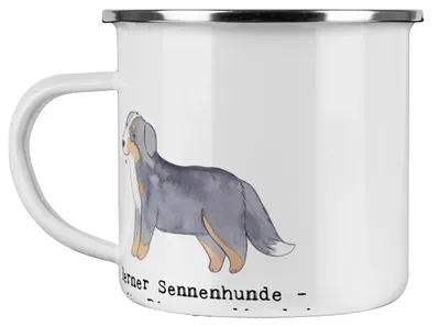 Produktbild von Mr. & Mrs. Panda Teetasse Berner Sennenhund Freude - Weiß - Geschenk, Wachhund, Bärenhund, Emaille Tasse, Becher, freundliche Natur, Hunderassen, Lebensfreude, Hunderasse