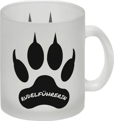 Produktbild von Rudelführerin Wolf Glas Tasse mit Pfotenabdruck Motiv