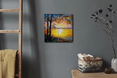 Produktbild von Coloray Hodiny Unikátní 30x30 cm  Tiché hodiny Pro obývací pokoj a kuchyň Nástěnné hodiny Plátno Bílé ručičky hodin - Sunset Sky