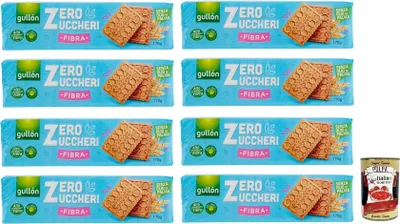 Produktbild von 8x Gullón Fibra Biscotti Zero Zuccheri,Ballaststoffreiche Kekse mit Süßungsmitteln Zuckerfreie,Packung mit 170g + Italian Gourmet Polpa di Pomodoro 400g Dose