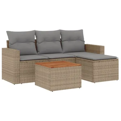Produktbild von vidaXL 5-tlg. Garten-Sofagarnitur mit Kissen Beige Poly Rattan