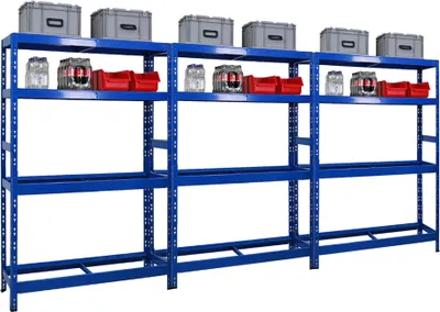 Produktbild von Mega Deal | 3x Reifenregal Tiger | HxBxT 180x120x40 cm | bis zu 12 Reifen auf 2 Ebenen | mit 2 Fachboden | Blau
