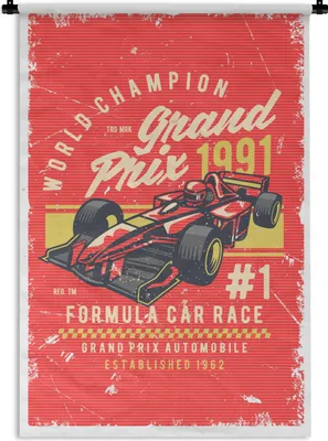 Produktbild von MuchoWow® Wandteppich Wandbehang Mancave - Formel 1 - Rennwagen - Retro 90x135 cm Tapisserie Dekoration Wandtuch - Baumwolle - Wandskulptur