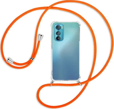 Produktbild von Handykette Backcover-Schutzhülle mit Band (Metall silberfarben) für Motorola Edge 30 5G - neonorange