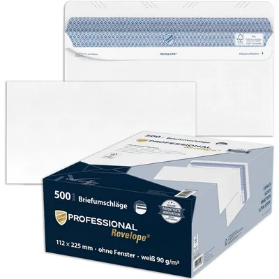 Produktbild von 500 Briefumschläge / Din lang+ (112 x 225mm) / mit Sicherheitsschlitze / 90g/m²