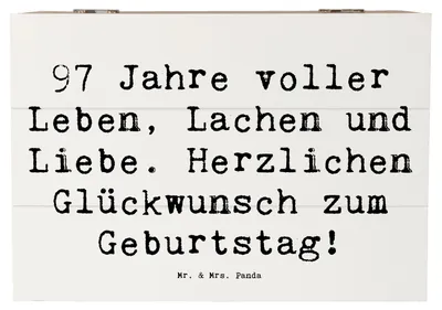 Produktbild von Mr. & Mrs. Panda Geschenkbox Spruch 97. Geburtstag 22 x 15 cm - Weiß - Geschenk, Geburtstagsgeschenk, schatztruhe, Box, Erinnerungsbox, fotobox, Jubilar, holzschatulle