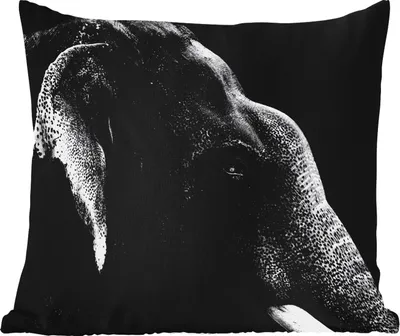 Produktbild von MuchoWow® Outdoor Kissen - Elefant auf schwarzem Hintergrund in schwarz und weiß - 60x60 cm - Wetterfest - Lounge Kissen - Dekoration - Schlaf Kissen