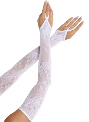 Obrázek produktu pro Leg Avenue – Extra Dlouhé Rukavice Bez Prstů S Květinovou Krající, Bílé