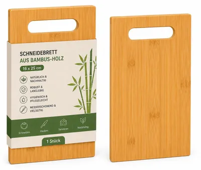 Produktbild von Bambus Schneidebrett 16 x 25 cm – Küchenbrett mit Grifföffnung, KI-generiertes Bild