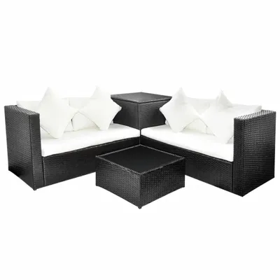 Image de vidaXL Ensemble salon de jardin 4 pièces avec coussins Poly rotin noir