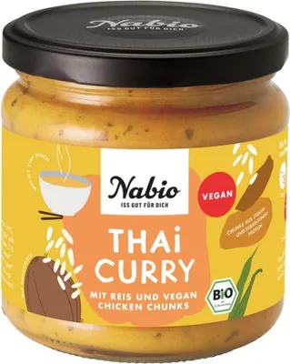 Immagine prodotto di Pasto pronto in barattolo - Curry tailandese con riso e pezzi di pollo vegano 330g