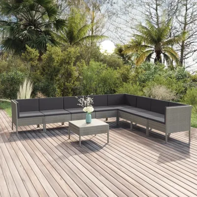 Produktbild von Möbel 9-tlg. Garten-Lounge-Set mit Auflagen Poly Rattan Grau - Balkonmöbel 3094462