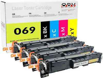 Produktbild von OBV 4x kompatibler Canon 069 Toner passend für LBP-673Cdw LBP-674 MF753 MF756 MF751 MF752Cdw MF754Cdw ohne Füllstandsanzeige schwarz, cyan, magenta, gelb