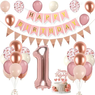 Zdjęcie produktu dla Dekoracje urodzinowe: Balony w kolorze różowego złota na elegancką imprezę z okazji pierwszych urodzin - balony imprezowe