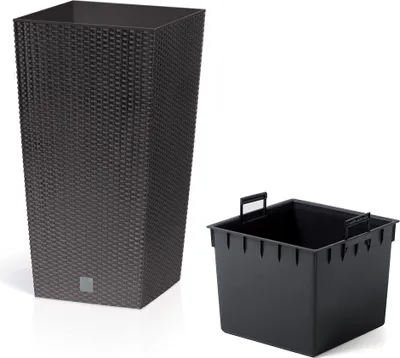 Produktbild von Pflanztopf aus Kunststoff, H 50 cm - Ø 26,5 cm mit Innentopf wetterfest im stilvollen Rattan-Look - Pflanzsäule - Blumentopf - Blumenübertopf