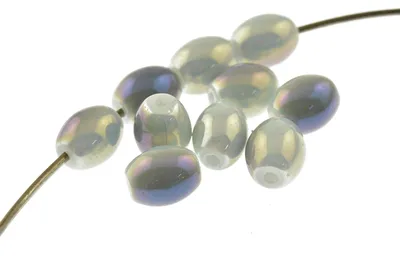 Produktbild von Vintageparts Glasperlen oval grau-violett glänzend 6,7 x 8 mm für Ketten und Armbänder, 10 Stück