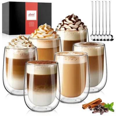 Image de Ensemble de 6 verres à café double paroi de 350 ml, idéal pour le cappuccino et le thé glacé