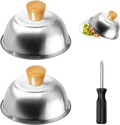 Produktbild von Famanu Burgerdeckel 2 Stück - Edelstahl, hitzebeständige Griffe, spülmaschinenfest