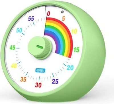 Produktbild von Visueller Timer für Kinder, 60-Minuten Countdown für Klassenzimmer Büro Küche, Schreibtisch Timer Kinder Zeitmanagement Tools mit leisem Betrieb, Tomato Time Tool Regenbogenmuster (Grün)