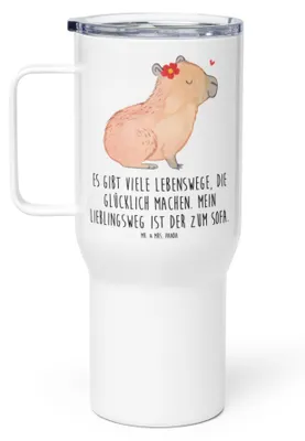 Produktbild von Mr. & Mrs. Panda Teetasse Capybara Blume - Weiß - Geschenk, Lustige Sprüche, thermosbecher, Thermobecher, Kaffee-to-go-Becher, Großer, Mehrwegbecher