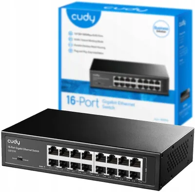 Zdjęcie produktu dla Cudy 16-Port Gigabit Easy-Managed Switch, GS1016E 1.0, Zarządzany, L2, Gigabit Ethernet (10/100/1000), Możliwości montowania w stelażu
