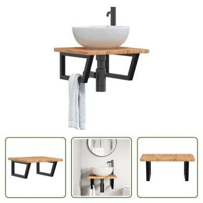 Immagine prodotto di The Living Store Piano lavabo con staffa in acciaio e legno massiccio di rovere