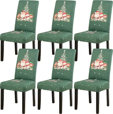 Produktbild von 6 Stück Christmas Dining Stuhlbezüge, weicher Stoff abnehmbare waschbare Küchenstuhlbezüge Protector Weihnachtsdekoration (Stil 8, Grün)