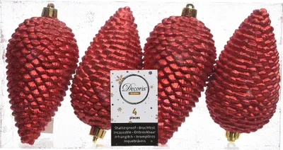 Produktbild von Christbaumschmuck Zapfen 12cm Kunststoff 4 Stück - Weihnachtsrot
