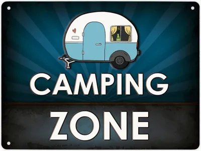 Produktbild von Metallschild XL mit Wohnwagen Motiv und Spruch: Camping Zone Schild
