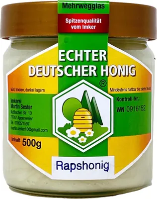 Produktbild von Echter Deutscher Honig "Rapshonig" 500g Glas - Wanderimkerei Martin Sester