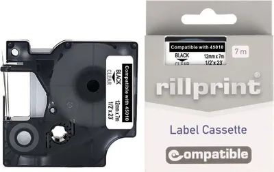 Produktbild von Rillprint - kompatibel D1 e für 45010, 12 mm, schwarz auf transparent
