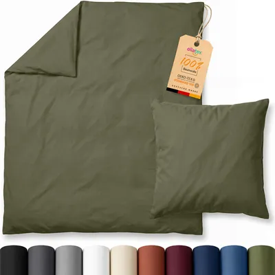 Produktbild von EllaTex Renforcé Bettwäsche 155x220 + 80x80 cm Baumwolle – Bettwäsche Set weich & hautfreundlich, Farbe: Khaki
