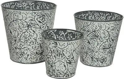 Produktbild von Topf Blumentopf Pflanztopf Übertopf Zinktopf rund hellgrau 3 er Set