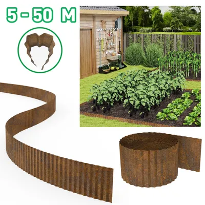 Produktbild von ACXIN Beeteinfassung Stahl Rasenkante Naturrost Wellenform Höhe 15cm Länge 10m Mähkante Unkrautbegrenzung