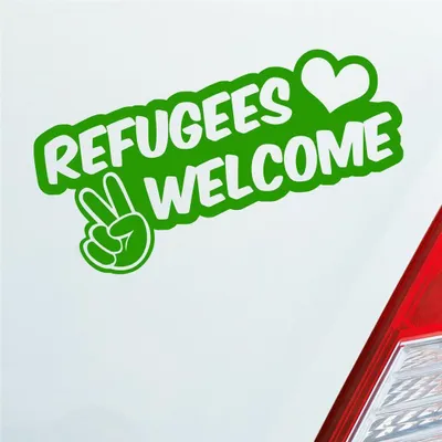 Produktbild von Auto Aufkleber Refugees Welcome Flüchtlinge Willkommen 20x9 cm Hellgrün Sticker Heckscheibenaufkleber
