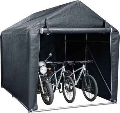 Obrázok produktu pre Stan na uskladnenie bicyklov - Stan na uskladnenie motocyklov - Skladovací stan do záhrady - Odolná strecha z PE materiálu - Rozmery: 218 x 157 x 166 cm - Farba: sivá