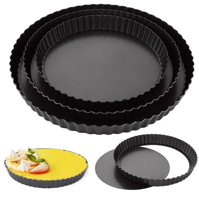 Zdjęcie produktu dla Zestaw 3 form do tarty z podwyższonym dnem, o średnicach 22/26/30 cm, z powłoką antyadhezyjną, czarne